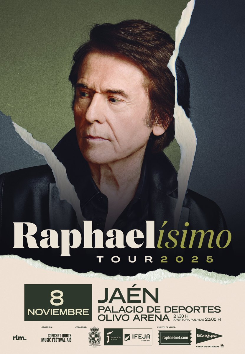 🎤 ¡<a href="/RAPHAELartista/">𝗥𝗔𝗣𝗛𝗔𝗘𝗟</a> vuelve a Jaén con su gira más especial!
📍Olivo Arena – #Ifeja
🗓 8 de noviembre · 🕤 21:30 h
🎶 Revive todos sus grandes éxitos con #Raphaelísimo
🎟 Entradas ya a la venta 👉 elcorteingles.es/entradas/conci…

#PróximosEventos #Raphael #Jaén #OlivoArena #ConciertosJaén