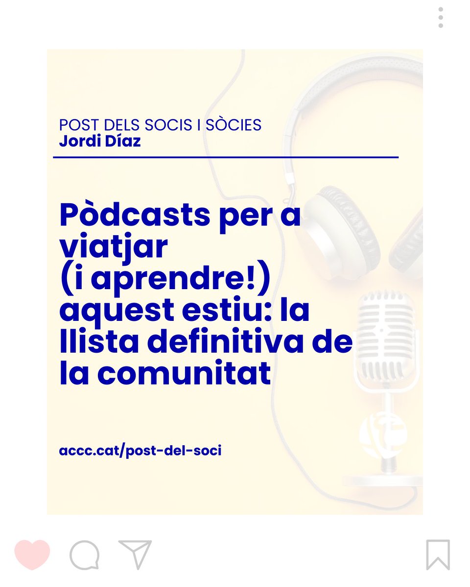 Associació Catalana de Comunicació Científica (@accc_) on Twitter photo 🐚 Abans de marxar de vacances, us deixem amb aquest #PostdelSoci escrit per <a href="/nanodialogos/">Jordi</a> , vocal d’activitats divulgatives l’ <a href="/ACCC_/">Associació Catalana de Comunicació Científica</a> !
Hi trobareu +20 🎙️pòdcasts per a ments inquietes de totes les edats🌍 En català, castellà i anglès!
👉 accc.cat/2025/07/30/pod… 🐚 Abans de marxar de vacances, us deixem amb aquest #PostdelSoci escrit per <a href="/nanodialogos/">Jordi</a> , vocal d’activitats divulgatives l’ <a href="/ACCC_/">Associació Catalana de Comunicació Científica</a> !
Hi trobareu +20 🎙️pòdcasts per a ments inquietes de totes les edats🌍 En català, castellà i anglès!
👉 accc.cat/2025/07/30/pod…