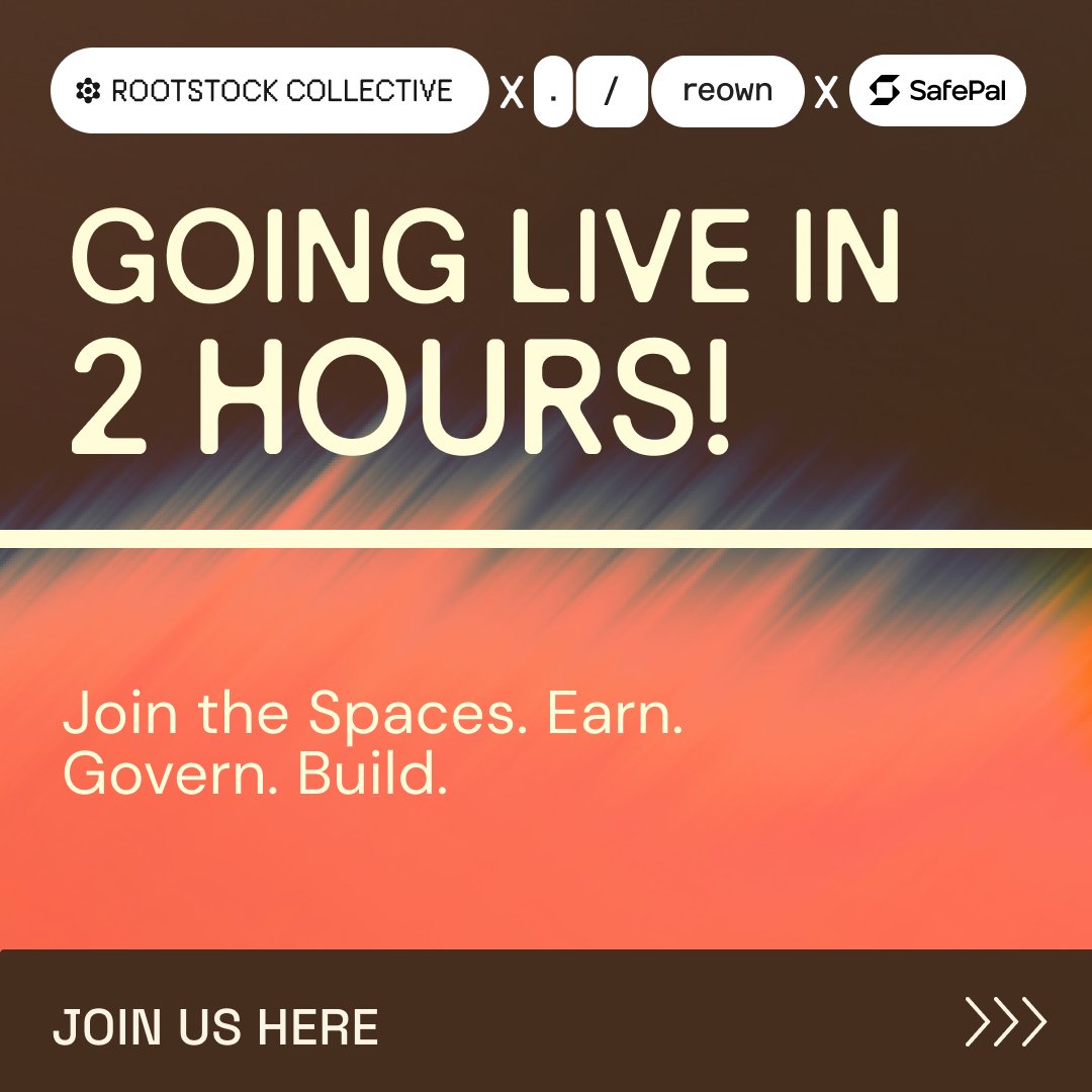 RootstockColl's tweet photo. ⏳ We’re going LIVE in just a few hours!

Don’t miss our X Spaces with @reown_ & @safepal.

Learn how Reown AppKit + SafePal are making Bitcoin DAOs easier, faster, and more rewarding for everyone.

🗓 Today, 11:15 AM CET
🎧 Set a reminder → https://t.co/2yNxuIRuLL

#BitcoinDAO #RootstockCollective #Reown #SafePal