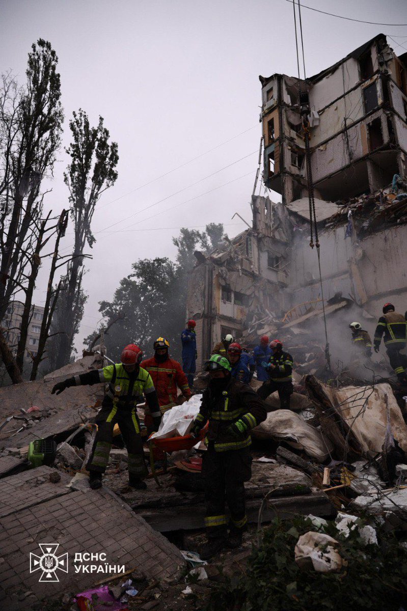 Grim morning in Kyiv as the city wakes to devastation. A massive russian combined attack left six civilians dead, including a 6-year-old boy; over 50 injured, including nine children; and dozens of buildings damaged.