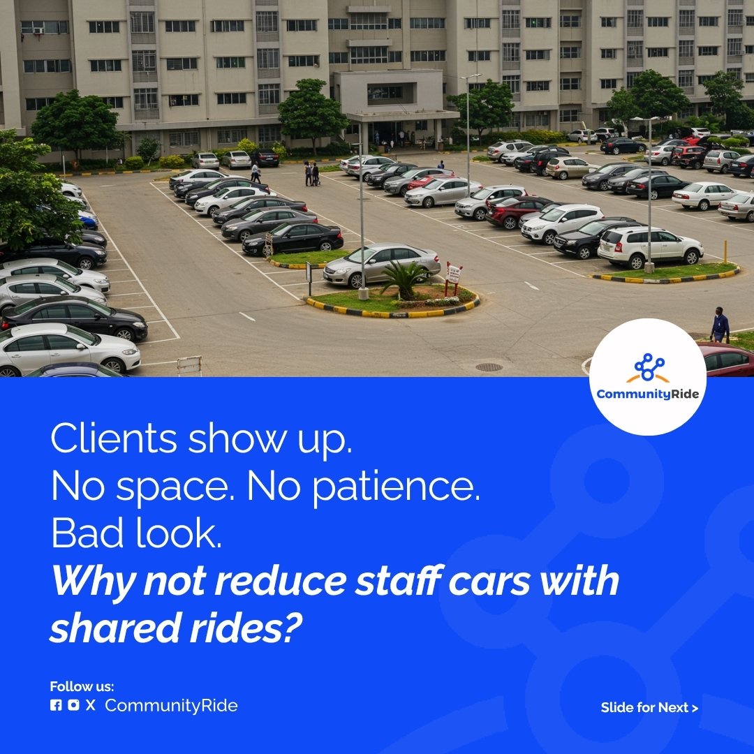 CommunityRideNG's tweet image. ✅ Fewer cars in your lot
✅ Cleaner parking flow
✅ Real-time trip tracking

Let August be the month you reclaim your car park  and your sanity.

#CommunityRide  #CorporateMobility #SmartTransport #LagosBusiness
