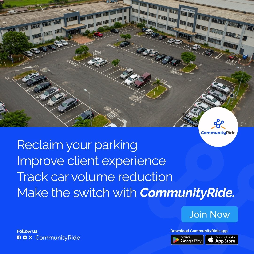 CommunityRideNG's tweet image. ✅ Fewer cars in your lot
✅ Cleaner parking flow
✅ Real-time trip tracking

Let August be the month you reclaim your car park  and your sanity.

#CommunityRide  #CorporateMobility #SmartTransport #LagosBusiness