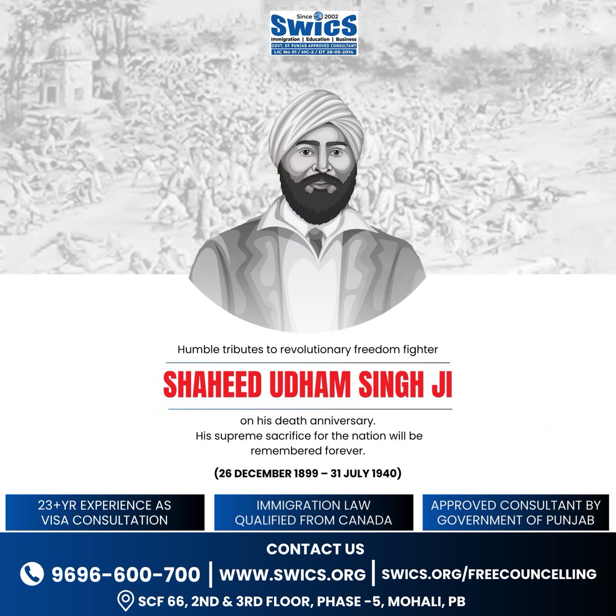 SWICSINDIA's tweet photo. Humble tributes to revolutionary freedom fighter
 Sardar Udham Singh Ji
on his death anniversary.
His supreme sacrifice for the nation will be remembered forever.
(26 December 1899 – 31 July 1940)
#shahedudhamsinghjayanti #FreedomFighter #udhamsinghji https://t.co/I04aON4Szm