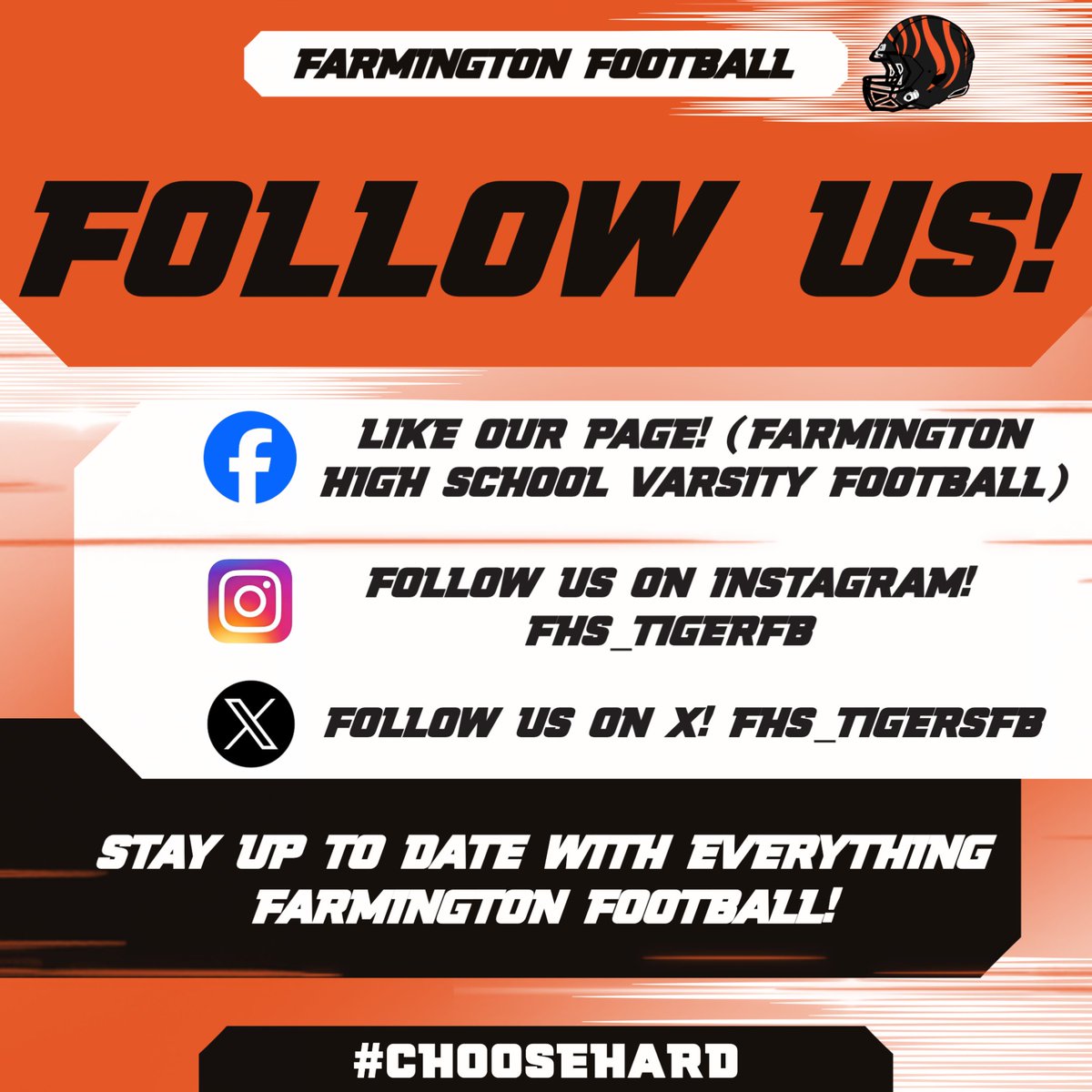Follow us on all of our platforms and get the latest news on Farmington Tiger Football! #ChooseHard