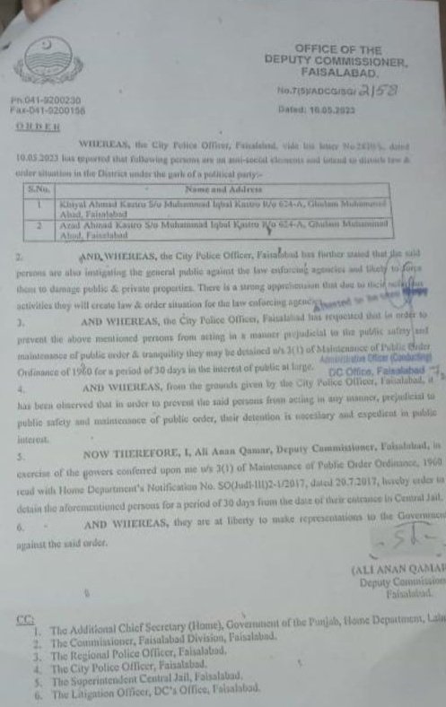تحریک انصاف کے رکن پنجاب اسمبلی خیال کاسترو کے بارے میں ایف ائی ار میں لکھا گیا کہ انہوں نے 10 مئی کو ISI آفس پر احتجاج کو لیڈ کیا جبکہ وہ اس دن جیل میں قید تھے۔