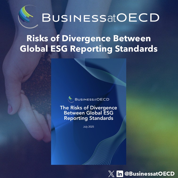 Business at OECD (@businessatoecd) on Twitter photo 📣 We launch our report on "The Risks of Divergence between Global #ESG Reporting Standards" with case studies from <a href="/BASF/">BASF</a>, <a href="/Bayer/">Bayer AG</a> & <a href="/Telefonica/">Telefónica</a>, where we call on the <a href="/OECD/">OECD ➡️ Better Policies for Better Lives</a> to:
🫂 Leverage its convening power to promote regulatory coordination
🗣️ Foster structured public–private 📣 We launch our report on "The Risks of Divergence between Global #ESG Reporting Standards" with case studies from <a href="/BASF/">BASF</a>, <a href="/Bayer/">Bayer AG</a> & <a href="/Telefonica/">Telefónica</a>, where we call on the <a href="/OECD/">OECD ➡️ Better Policies for Better Lives</a> to:
🫂 Leverage its convening power to promote regulatory coordination
🗣️ Foster structured public–private