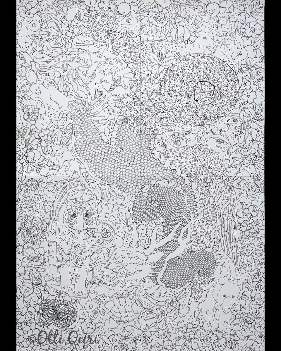 Otti Ouri's big size (1080×760mm) work ✨ The line drawing has finally been completed.
When I saw this artwork, I had the impression of "the source of life" and "the ocean of life." I'm really looking forward to the completion😊