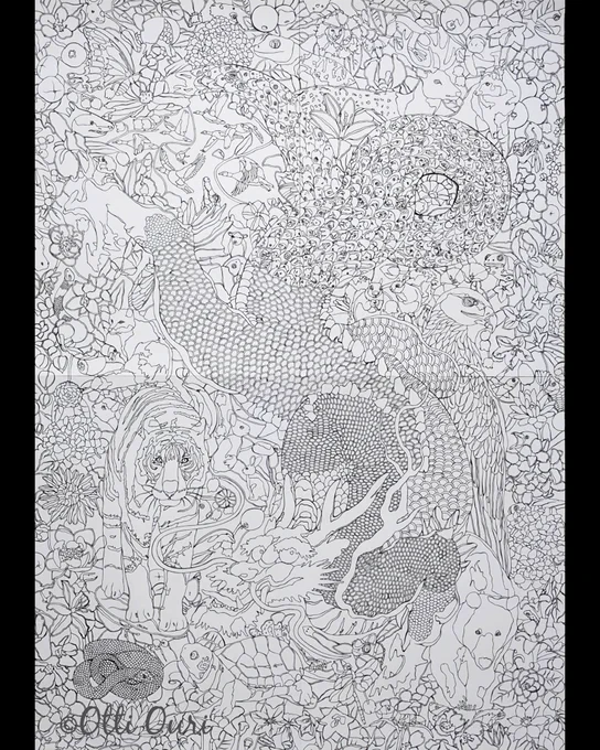 Otti Ouri's big size (1080×760mm) work ✨ The line drawing has finally been completed.

When I saw this artwork, I had the impression of "the source of life" and "the ocean of life." I'm really looking forward to the completion😊 