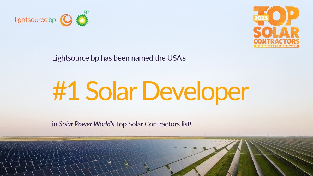 Lightsource bp (@lightsourcebp) on Twitter photo Lightsource bp was named the USA’s # 1 solar developer by <a href="/SolarPowerWorld/">Solar Power World</a>! ⚡ With rising electricity demand from data centers & electrification, our in-house expertise & scale give us the edge to meet evolving energy needs fast. #SolarEnergy #LightsourceBP Lightsource bp was named the USA’s # 1 solar developer by <a href="/SolarPowerWorld/">Solar Power World</a>! ⚡ With rising electricity demand from data centers & electrification, our in-house expertise & scale give us the edge to meet evolving energy needs fast. #SolarEnergy #LightsourceBP