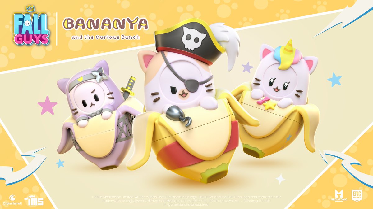 Falls euch zwei Bananenkatzen nicht genug waren ...

Wir begrüßen Regenbogen-Bananya, Piraten-Bananya und Ninja-Bananya. 🍌