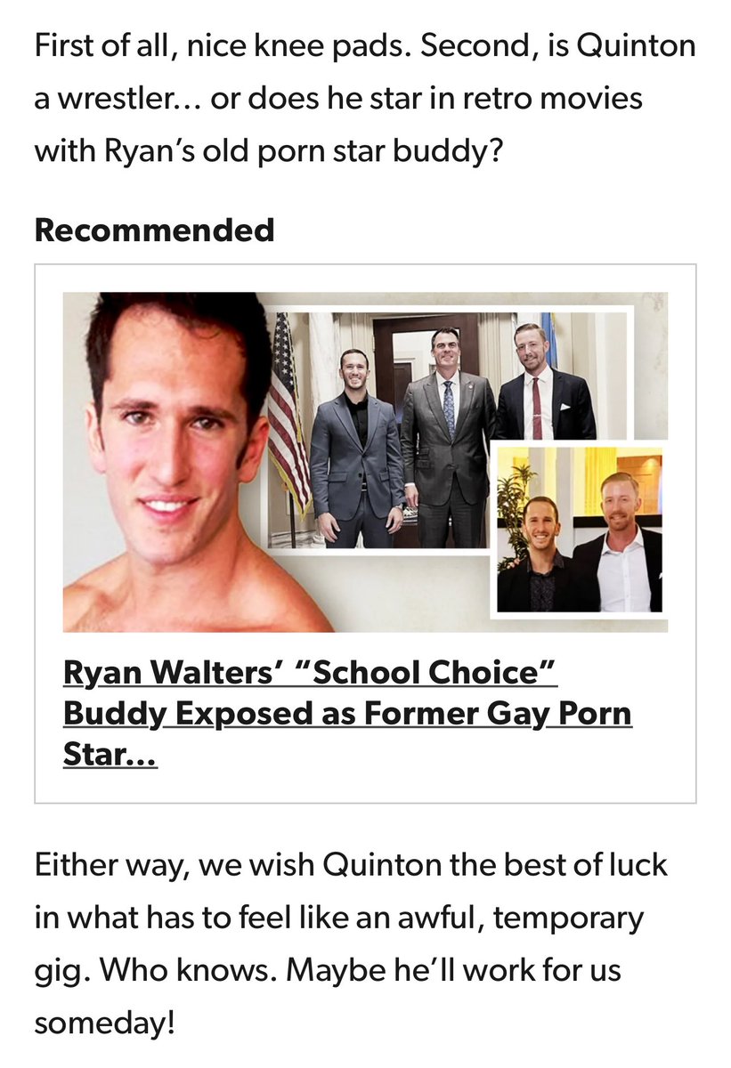 CamSpradling's tweet photo. A couple of days ago, I asked, “Who the hell is Quinton Hitchcock?” Then I shared what I learned about Ryan Walters’ new spokesperson. I should’ve just waited for Patrick and his @TheLostOgle moles to dig in. My surprise about Walters’ porn? Still remains its gender. https://t.co/LsezZjf8cq