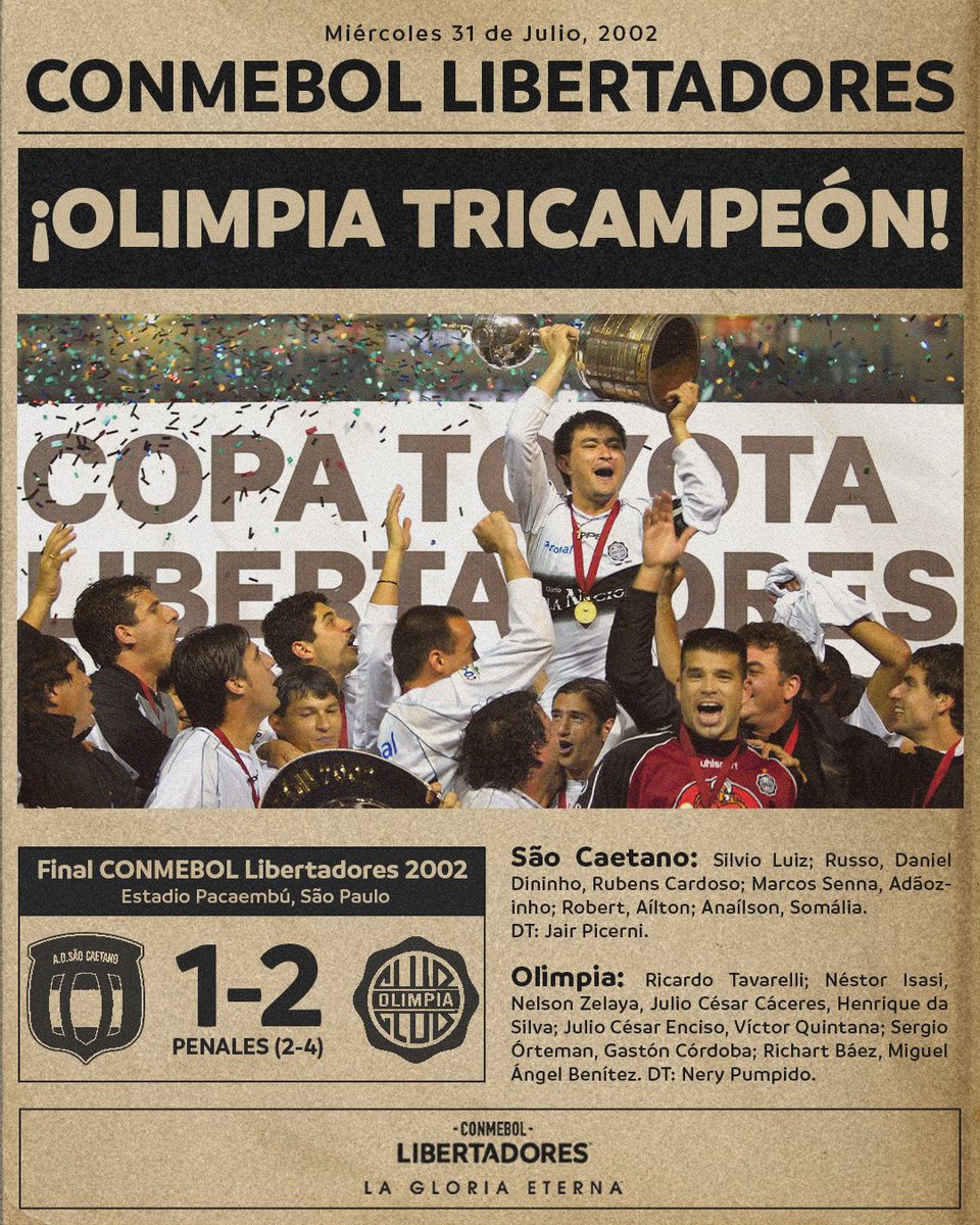 Ricardo Tavarelli (@tavarelli1) on Twitter photo ¡ Olimpia es lo más grande que parió este bendito Pais !
Tri abrazo franjeado
Feliz 23 aniversario Campeones de América
31.07.2002 🏆🏆🏆
<a href="/elClubOlimpia/">Club Olimpia</a> ¡ Olimpia es lo más grande que parió este bendito Pais !
Tri abrazo franjeado
Feliz 23 aniversario Campeones de América
31.07.2002 🏆🏆🏆
<a href="/elClubOlimpia/">Club Olimpia</a>