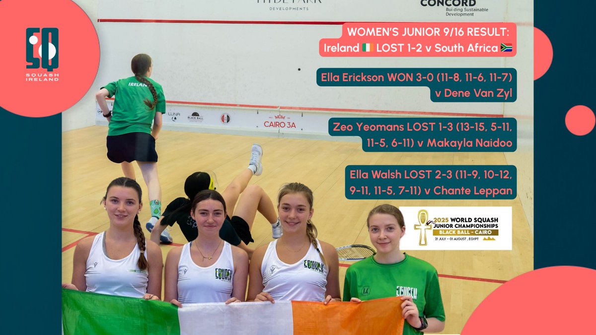 What an excellent team performance... Deserved more than this cruel result 😢 #squash #ireland #stepintosquash
