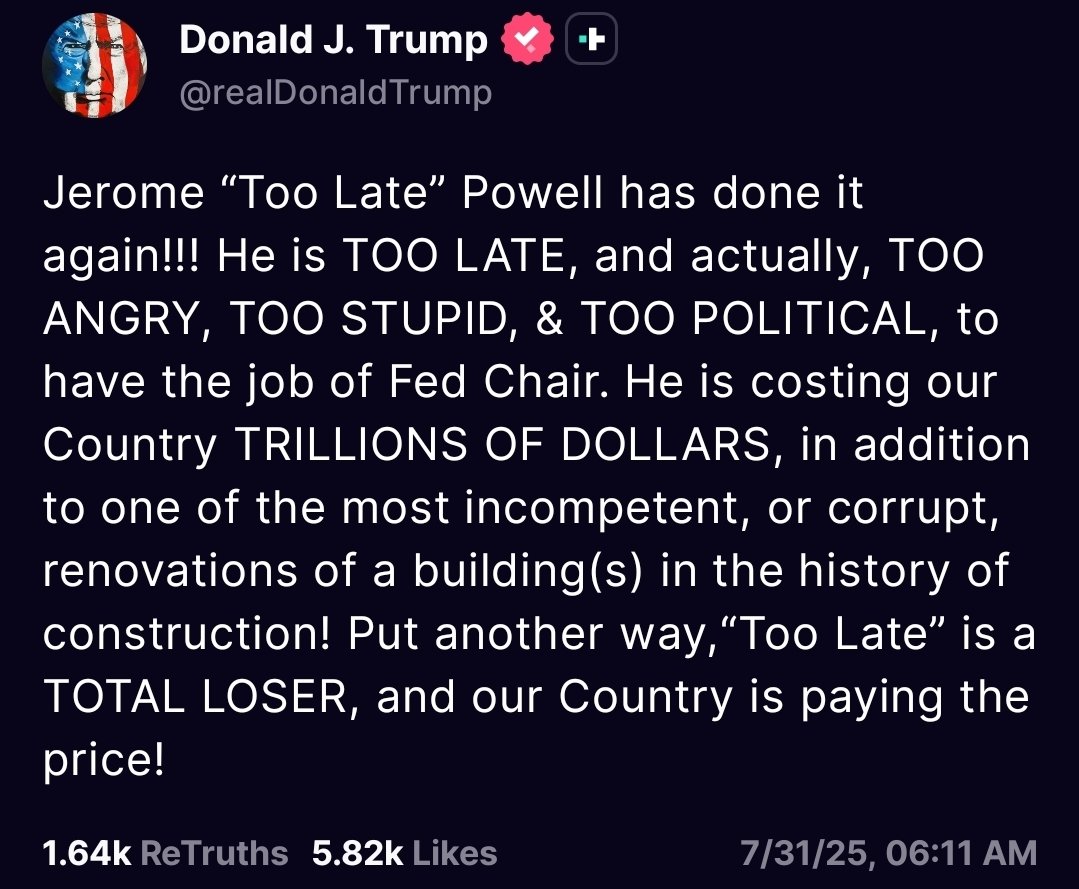 President Trump is teeing off on Jerome Powell again this morning and rightfully so.

Powell is actively costing us billions of dollars
