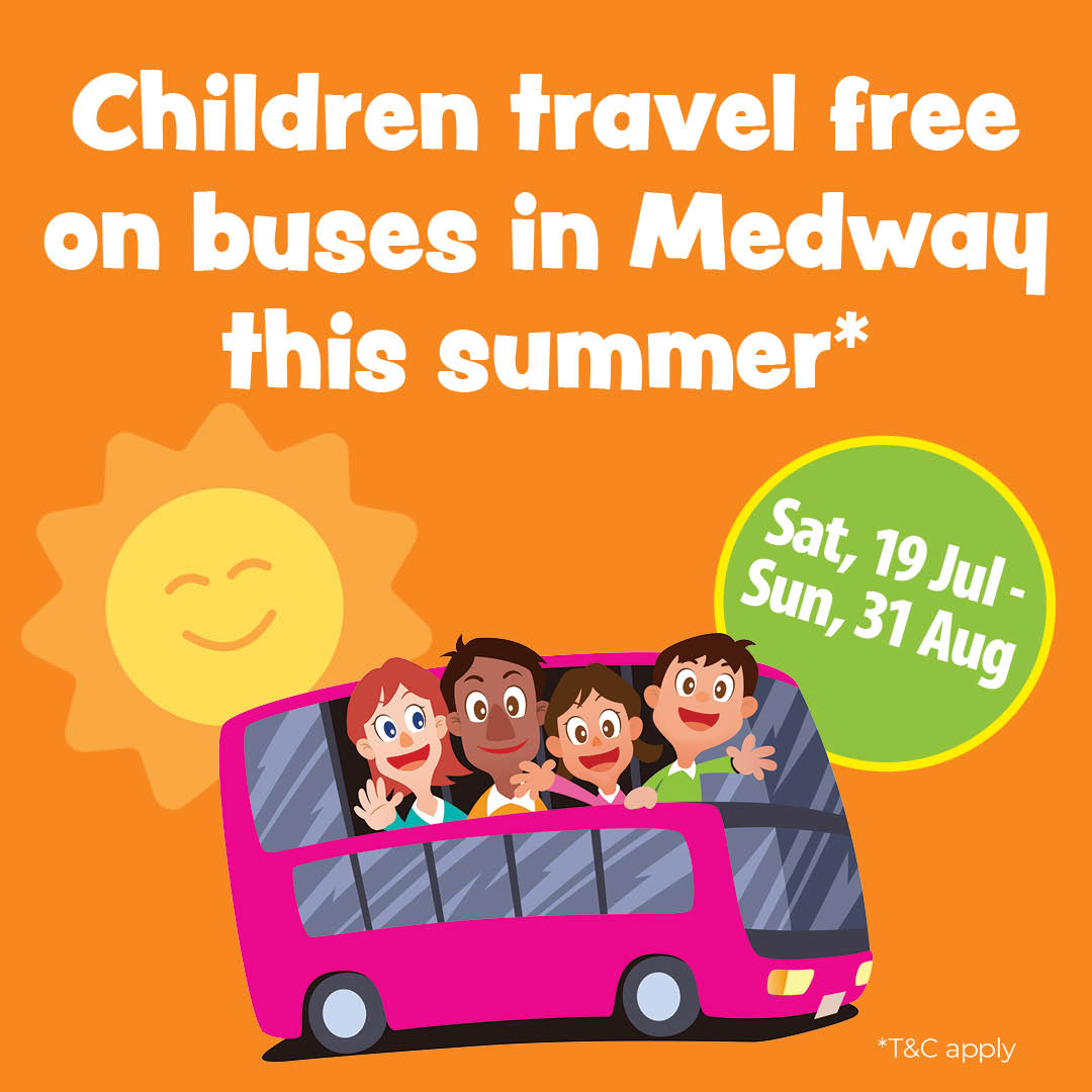 ☀️  Until the 31st August summer, kids go FREE on Medway buses with each fare paying adult or concessionary bus pass holder (up to three children per adult, every day until 8pm.)

Terms and conditions: bit.ly/3IH7ZRL