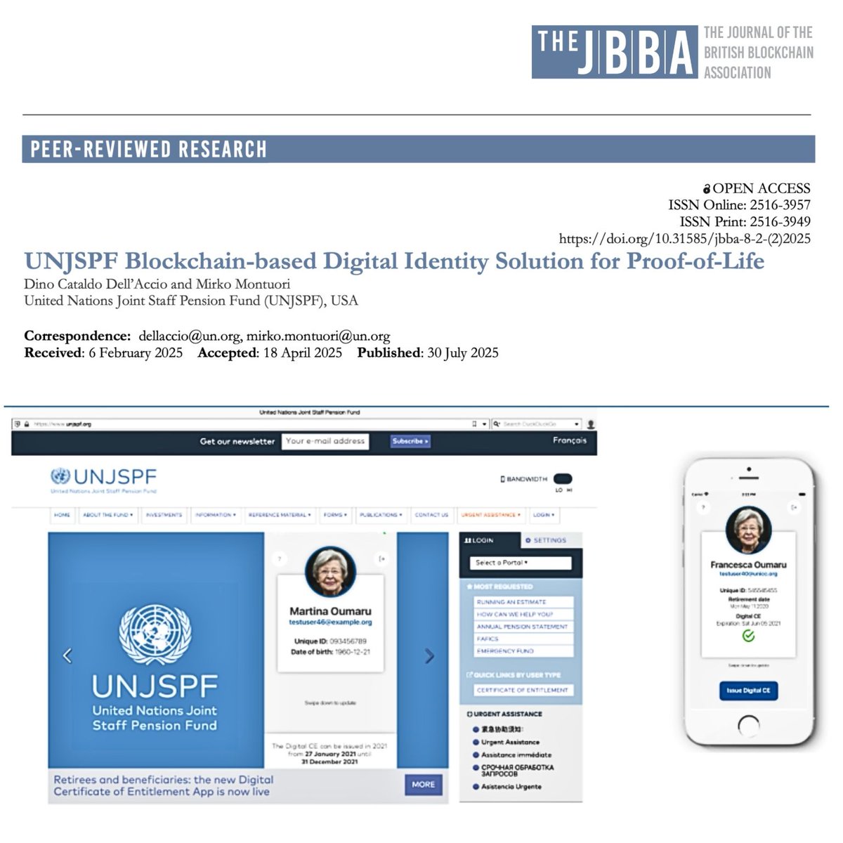 Brit_blockchain's tweet image. 📍🇺🇳@UN has over 80,000 retirees and beneficiaries across 190+ countries.

🔒 A Long-standing Challenge:
Verifying annual “Proof-of-Life” for its pensioners

💥 📣 NEW JBBA RESEARCH ALERT:

➡️ United Nations Joint Staff Pension Fund (UNJSPF) Blockchain-based Digital Identity…