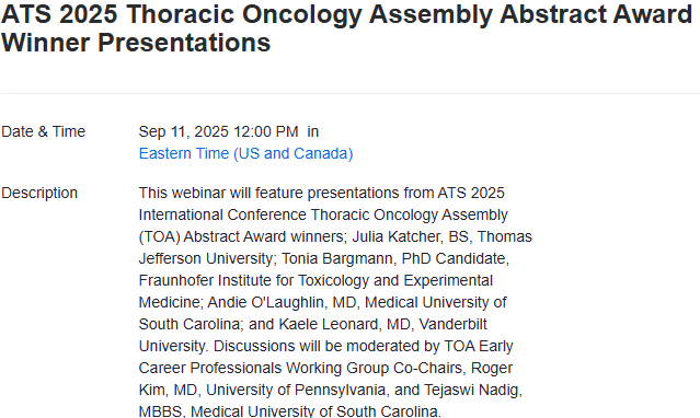 ATS TO Assembly (@atstoa) on Twitter photo Register now for our webinar on 9/11/25 at 12pm EST featuring presentations from our #ATS2025 <a href="/atstoa/">ATS TO Assembly</a> Abstract Award Winners!
Link to register: thoracic.zoom.us/meeting/regist… Register now for our webinar on 9/11/25 at 12pm EST featuring presentations from our #ATS2025 <a href="/atstoa/">ATS TO Assembly</a> Abstract Award Winners!
Link to register: thoracic.zoom.us/meeting/regist…