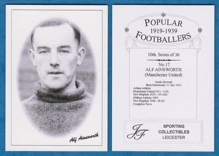 Spare a thought for ex-#MUFC inside forward, Alphonso 'Alfred' Ainsworth, born today in 1913.
Alf came through the United youth system, turning pro in 1934. He played 2 games but moved from OT in 1935 to New Brighton.
Alfred Ainsworth died in April 1975, aged 61, RIP.
