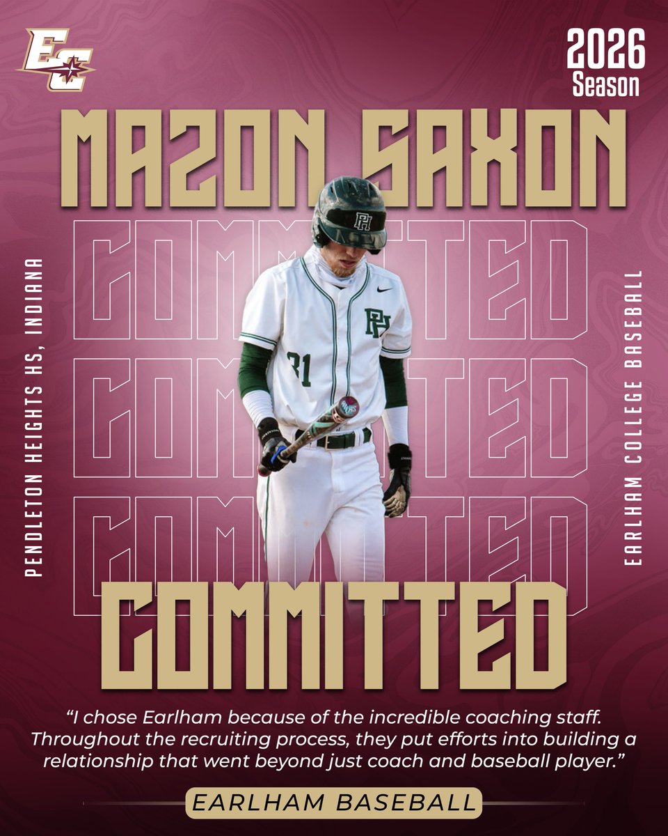 Welcoming our Earlham College baseball recruiting class for this coming season! Introducing, Mazon Saxon <a href="/MazonSaxon27/">Mazon Saxon</a>  from Pendleton Heights HS, Indiana! #EarnedNotGiven