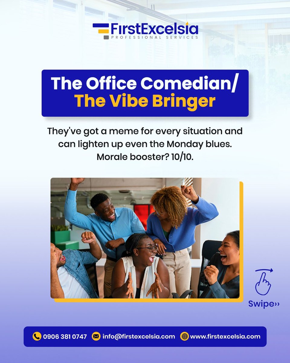 First_Excelsia's tweet image. It takes all sorts of personalities to build a brilliant team.

Here are 5 personalities you’ll likely meet at work. Which one are you? 

Tag a colleague and let the banter begin.

#WorkCulture #HRWithHumour
#FirstExcelsia #OfficeHumour
#Corporatelife