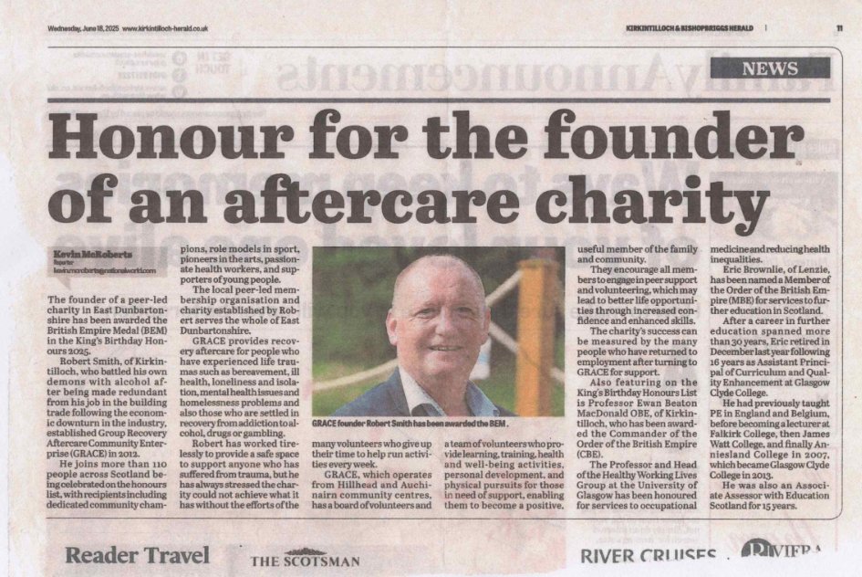 Our founder, Robert Smith, has been awarded a BEM in the King’s Honours for his work in trauma recovery.

We’re so proud of what GRACE has achieved since 2012 💙

#GRACEAftercare #BEM #TraumaInformedCare