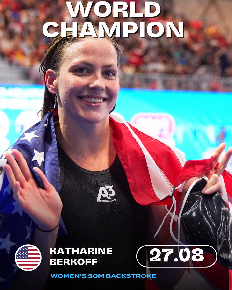 Katharine Berkoff wins the Women's 50m Backstroke! 🇺🇸

That is her first indivdiual World Title! 🥇

#AQUASingapore25 #Swimming