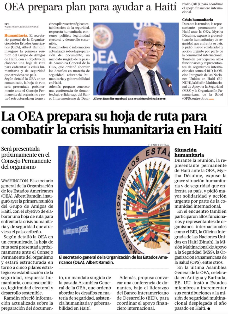 G_GomezJ's tweet image. El Secretario general de la Organización de #EstadosAmericanos (OEA), Albert Ramdin, inauguró ayer la primera reunión del Grupo de Amigos de #Haiti, con el objetivo de elaborar una hoja de ruta para enfrentar la crisis humanitaria y de seguridad que atraviesa el país caribeño.