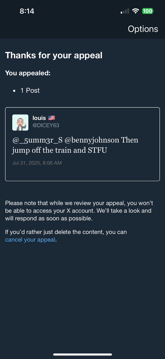 I was talking about the trump train lol . I appealed my suspension and they restored my account like in five minutes