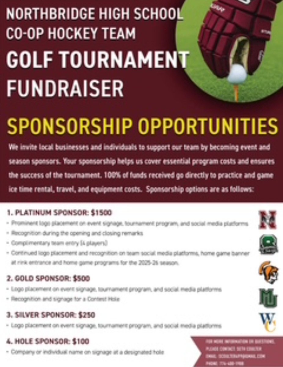 Northbridge Athletics (@nbramsathletics) on Twitter photo Let's Go, we need your support! 18 days until the Northbridge Hockey Co-Op FUNdraiser! Spots are filling up but time is running OUT! Blackstone National is a GREAT venue for you and your FOREsome to help this be a SUCCESS!
<a href="/UHS_Spartans/">𝐔𝐱𝐛𝐫𝐢𝐝𝐠𝐞 𝐒𝐩𝐚𝐫𝐭𝐚𝐧𝐬</a>
@SuttonAthletics
<a href="/NipmucAD/">Nipmuc HS Sports</a>
@WCSAthletics Let's Go, we need your support! 18 days until the Northbridge Hockey Co-Op FUNdraiser! Spots are filling up but time is running OUT! Blackstone National is a GREAT venue for you and your FOREsome to help this be a SUCCESS!
<a href="/UHS_Spartans/">𝐔𝐱𝐛𝐫𝐢𝐝𝐠𝐞 𝐒𝐩𝐚𝐫𝐭𝐚𝐧𝐬</a>
@SuttonAthletics
<a href="/NipmucAD/">Nipmuc HS Sports</a>
@WCSAthletics
