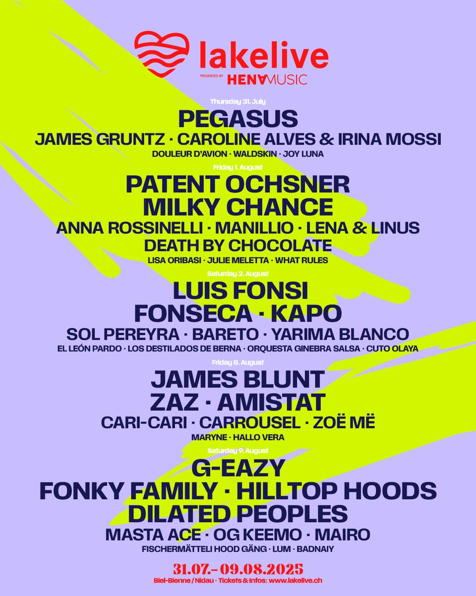 KarimKohn's tweet photo. Mira este line up, camino a Suiza con @solpereyramusic para presentarnos en este Festival en Biel.
#suiza #solpereyra #festival #verano2025 #seguimorfiremes #lakelive https://t.co/U6ZVTE7Ghx