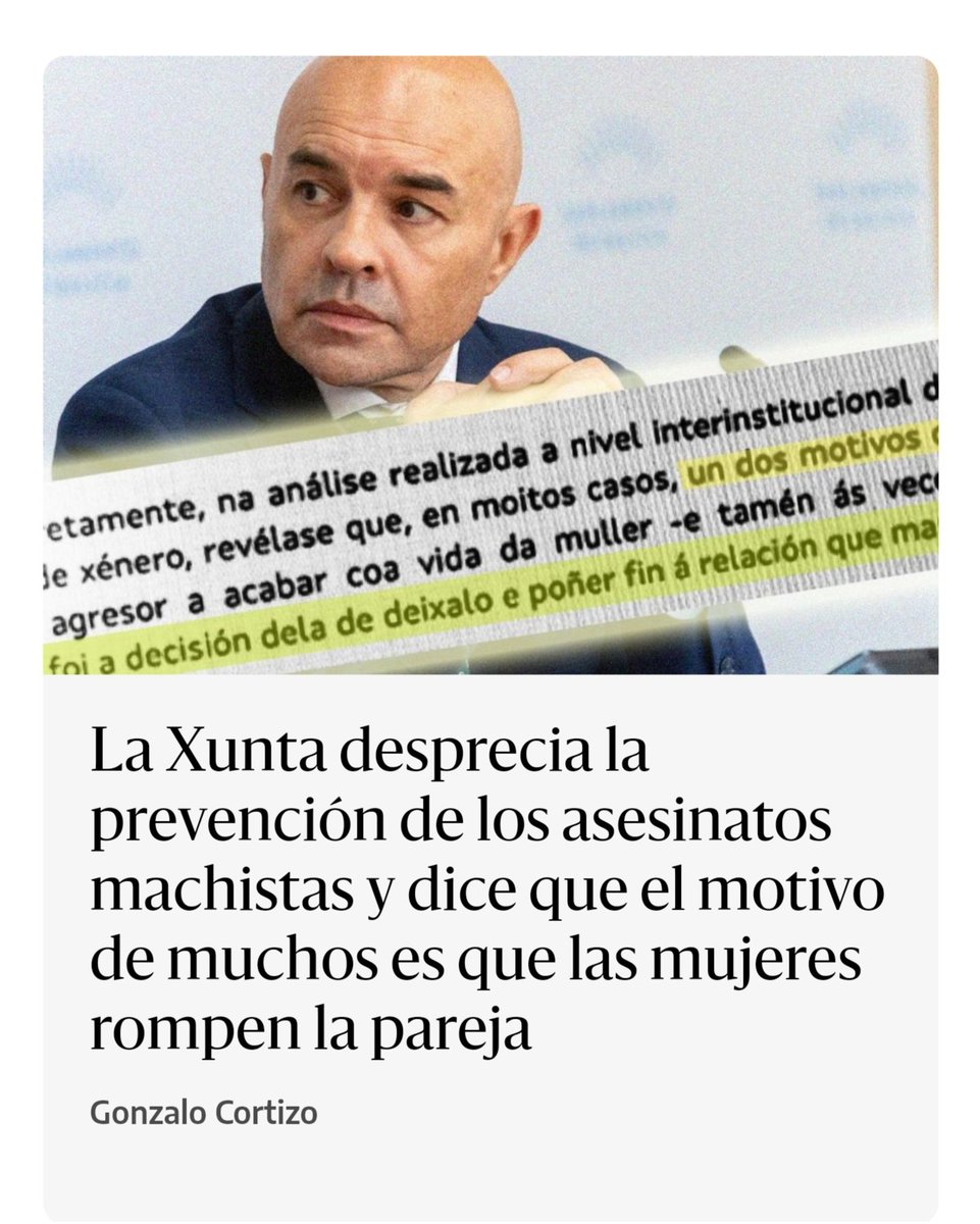 Según la Xunta, a las mujeres nos matan porque nos lo merecemos.
Y ellos nos asesinan porque no les queda otro remedio.