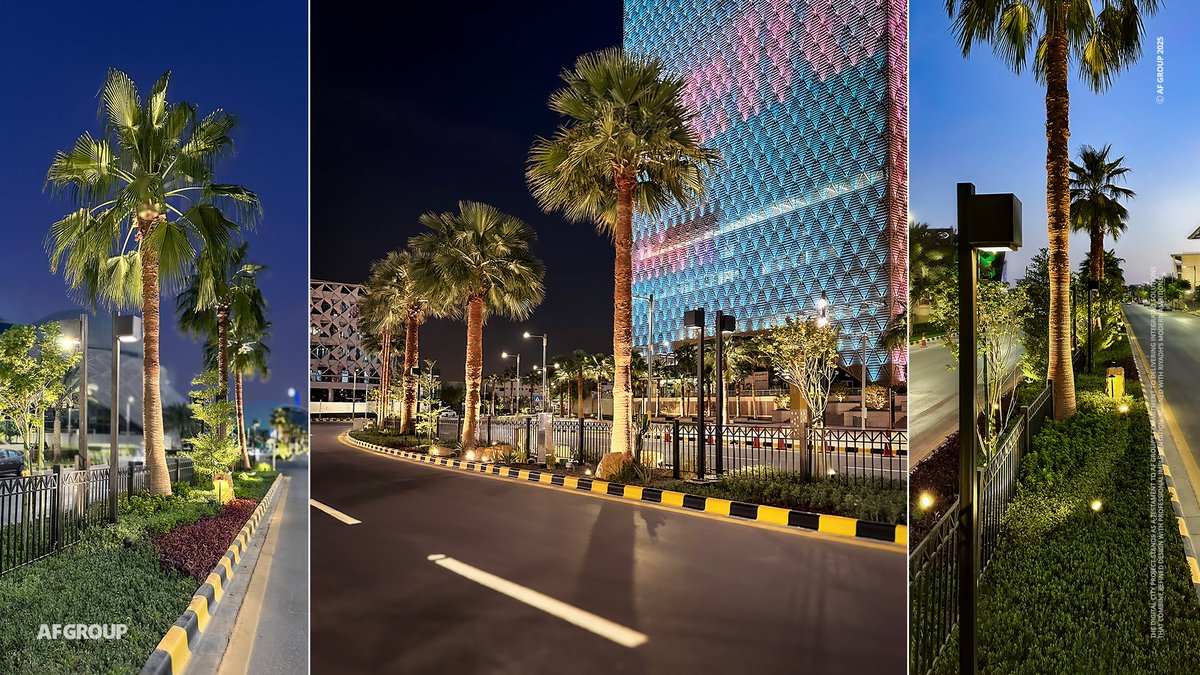 حين يحل الليل… يسطع جوهر الإنجاز في كل تفصيلة، 
وتُضيء المساحات بروعة التصميم وجمال التنفيذ.
As night falls, the essence of achievement sparkles—illuminating
every detail with beauty and precision.

#المدينة_الرقمية #AFGROUP
#DigitalCity #RiyadhProjects #Landscape #OutdoorSpaces