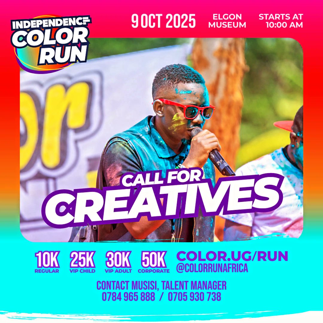 colorrunafrica's tweet photo. Itβs call week! Calling all creatives ππ₯³ Performing artists, DJβs, visual artists, acrobats, dance crews, game developers, and magicians. We are curating one of the most surreal atmospheres for your gift to shine.
#IndependenceColorRun #visitMbale https://t.co/ksZ3HZ5IEg