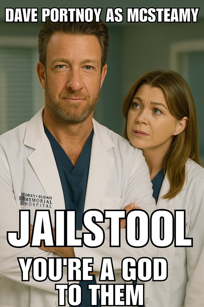 Dave Portnoy as McSteamy. COME BACK DAVE
Diagnosing weak hands. Prescribing full sends. 🩺📈

"JAILSTOOL — you’re a god to them."
And yes, doctor, we’re still holding. Even in critical condition. 😤💎

#Jailstool #McStoolie #CryptoGreysAnatomy #StillHolding #PortnoyPower