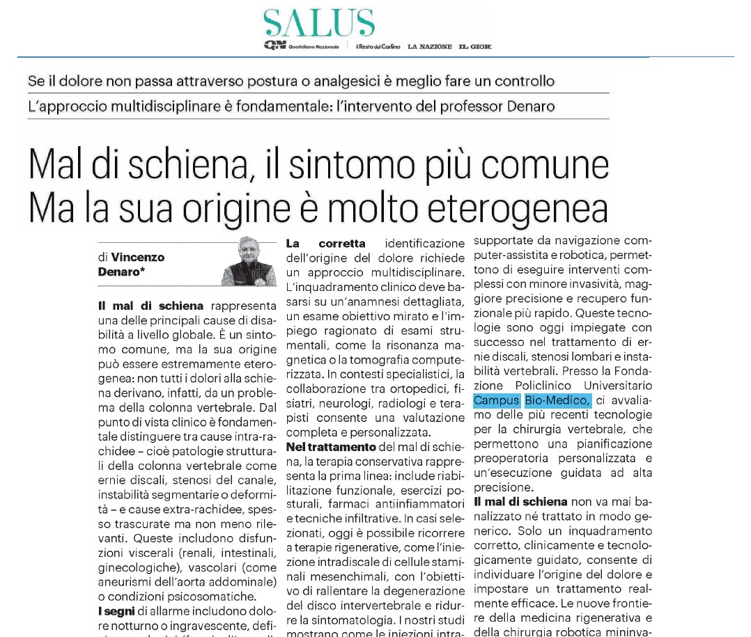 🧘 Mal di #schiena: quali sono i sintomi più comuni e i possibili trattamenti.

L'approfondimento del Direttore scientifico della nostra Fondazione Vincenzo Denaro su #QNSalus 👇