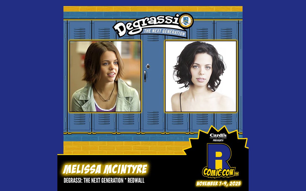 Please welcome @melmac63 to #RICC2025 at <a href="/The_AMPPVD/">Amica Mutual Pavilion</a> and <a href="/RIConvention/">Rhode Island Convention Center</a>! Melissa is best known for her role as Ashley Kerwin on the long-running CTV/The N teen drama #Degrassi: The Next Generation. She also voiced the role of Cornflower in Redwall. Buy tickets now!