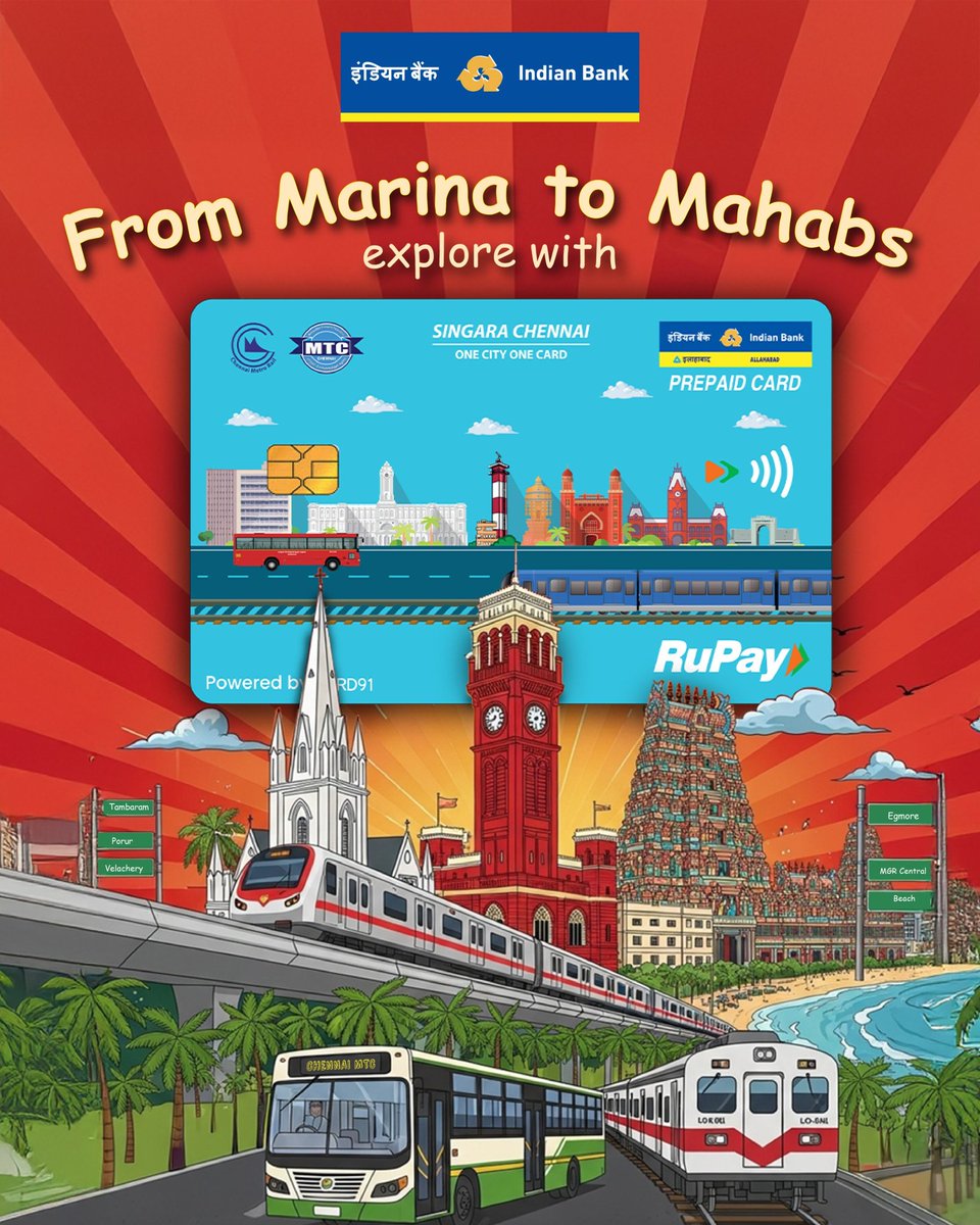 Navigate Chennai with absolute ease, every single day, with the Indian Bank Singara Chennai Prepaid Card. It's your essential tool for seamless daily travel on metro, buses and trains, facilitating local activities, from shopping to commuting. This versatile card truly links you