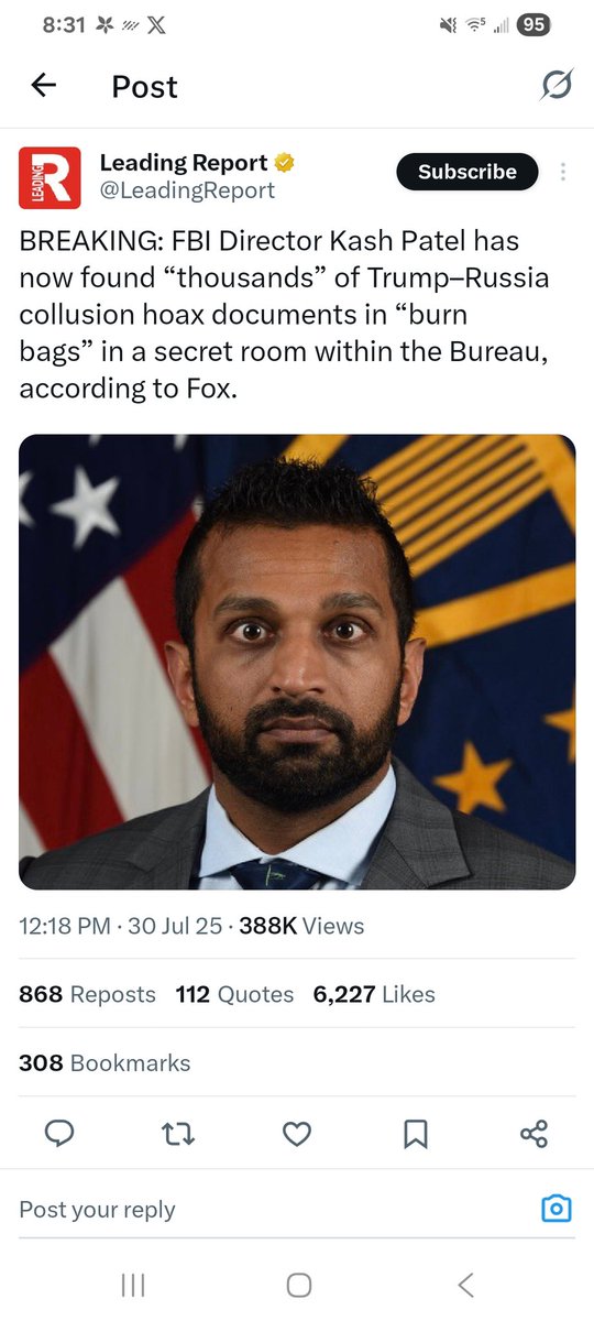 Rick Smith (@ricksmithshow) on Twitter photo Hey <a href="/LeadingReport/">Leading Report</a>. Let me fix this for you.
BREAKING: FBI Director Kash Patel has now "found" thousands of Trump-Russia collusion hoax documents in "MAGA Lago bags" Hey <a href="/LeadingReport/">Leading Report</a>. Let me fix this for you.
BREAKING: FBI Director Kash Patel has now "found" thousands of Trump-Russia collusion hoax documents in "MAGA Lago bags"