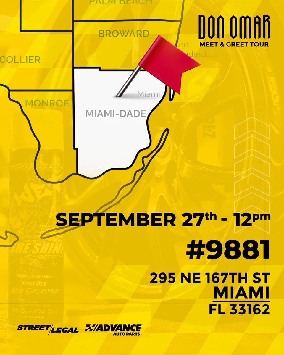 DON OMAR aka KONG (@donomar) on Twitter photo ☀️ MIAMI, VOY POR TI! Este 27 de septiembre llego a celebrar la apertura de la nueva locación de <a href="/AdvanceAuto/">Advance Auto Parts</a>. Una buena excusa para conocernos en persona y saldar esa visita que les debía.
Aseguren su espacio desde ya que el cupo es limitado! Para más información sigue a ☀️ MIAMI, VOY POR TI! Este 27 de septiembre llego a celebrar la apertura de la nueva locación de <a href="/AdvanceAuto/">Advance Auto Parts</a>. Una buena excusa para conocernos en persona y saldar esa visita que les debía.
Aseguren su espacio desde ya que el cupo es limitado! Para más información sigue a