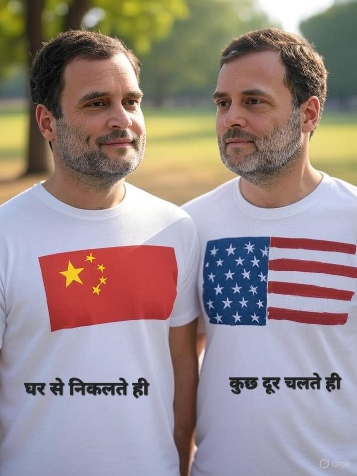 क्या ये महज संयोग है की जैसे ही पाकिस्तान 🇵🇰 ने चीन 🇨🇳 कों छोड़कर USA 🇱🇷 कों अपना बाप बनाया, वैसे ही राहुल गंडी के भाषणों में चीन की जगह अमेरिकी प्रभाव दिखने लगा 
वैसे सुना है पिछले महीने 'कतर' 🇧🇭 भी गया था