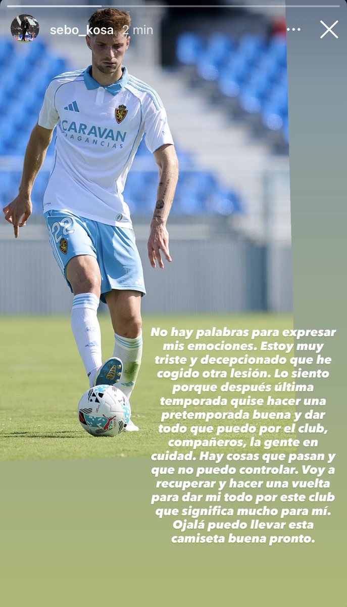 😢 El mensaje de Sebastián Kosa en redes sociales: “Estoy muy triste y decepcionado. Lo siento porque después de la última temporada quise hacer una pretemporada buena y dar todo que puedo por el club. Voy a recuperar para dar todo por este club que significa mucho para mí” 🤍💙