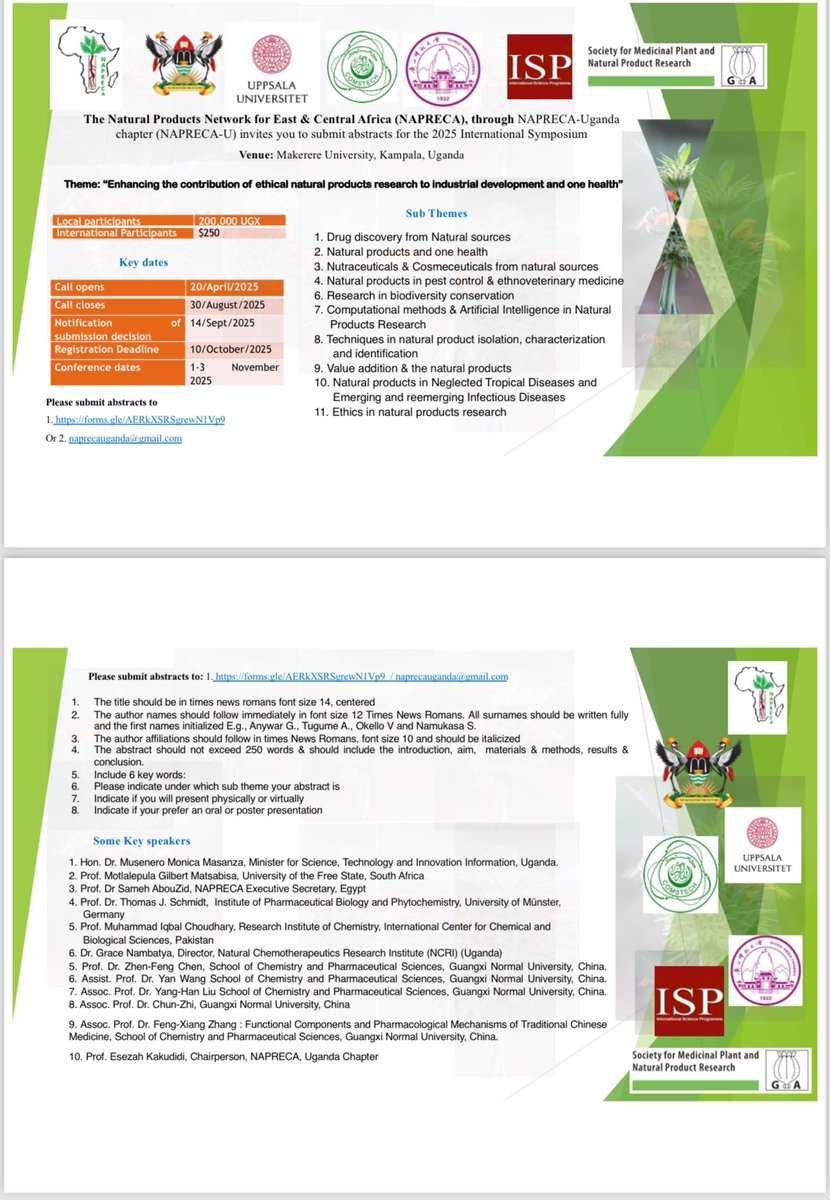 Are you a natural products enthusiast?Submit your abstract to share your research findings with the wider scientific communty at the 21st ⁦<a href="/napreca/">NaprecaNetwork</a>⁩ symposium ⁦<a href="/Makerere/">Makerere University</a>⁩
