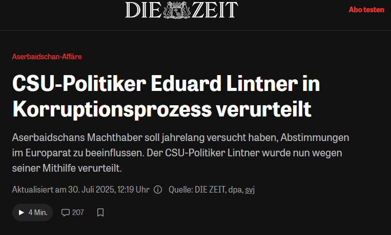 PolitBanause's tweet photo. Der hochkriminelle ehemalige #CSU-Abgeordnete Eduard #Lintner wurde wegen Korruption im #Aserbaidschan-Komplex zu läppischen 9 Monaten auf Bewährung verurteilt.
Lintner: "Ich habe das Ganze für die Art von Lobbyismus gehalten, die bis heute praktisch allgegenwärtig ist" https://t.co/ip3o8E7ndH