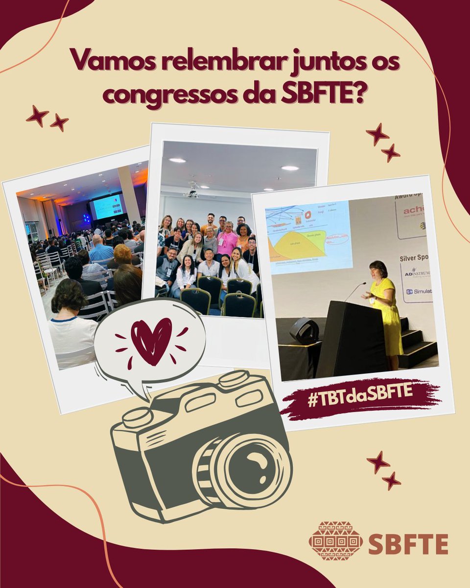 🎉 #TBT especial da SBFTE 

Já participou de algum Congresso da SBFTE? Então esse post é pra você!  

Queremos lembrar e compartilhar os melhores momentos das edições anteriores do Congresso junto com você!

Saiba mais: sbfte.org.br/tbt-vamos-rele…
