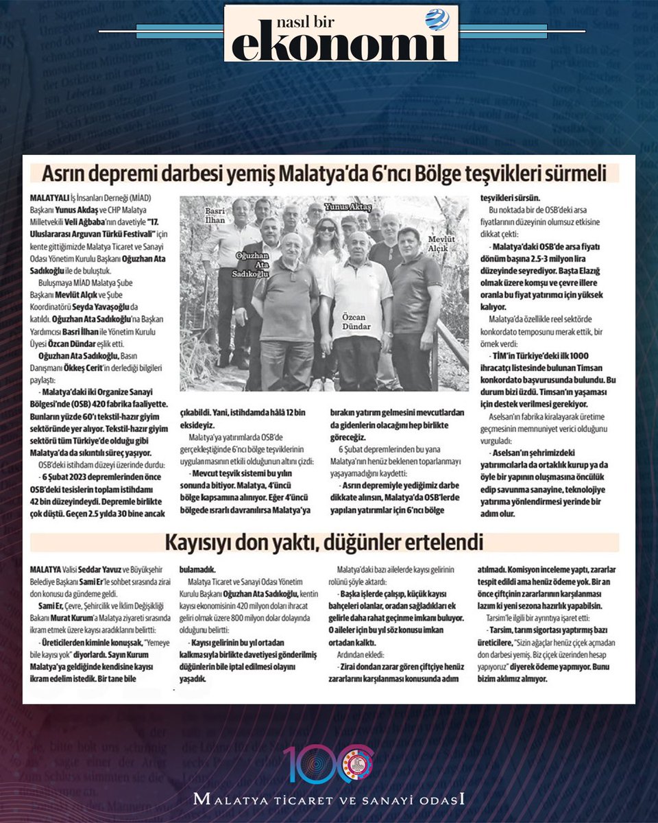 🟩 Hemşehrimiz, duayen gazeteci <a href="/VahapMunyar/">Vahap Munyar</a>'a , Malatya ekonomisi ve sanayisinin güncel sorunlarını ele aldığımız söyleşimizi Ekonomi gazetesine taşıdığı için teşekkür ediyorum. 

▶ OSB’lerde yaşanan istihdam kaybı, teşvik sisteminin geleceği, arsa maliyetlerinin yatırım