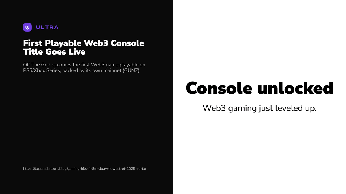 #UltraBytes ⚡

Web3 just smashed another barrier. 🎮🚀

From wallets to consoles, the walls are coming down, and this is only the beginning.