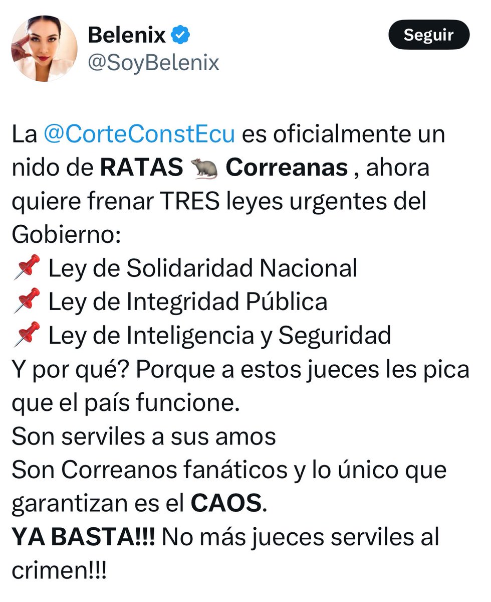 JacquelineRodas's tweet image. Ya arreglaron todo para tener Consejo de la Judicatura, Corte Nacional, Fiscal General, CPCCS, pero con jugarretas no pueden llegar a la CorteConstitucional.
El plan es desprestigiarla y tumbarla, por eso enviaron leyes evidentemente inconstitucionales. La campaña es de frente.
