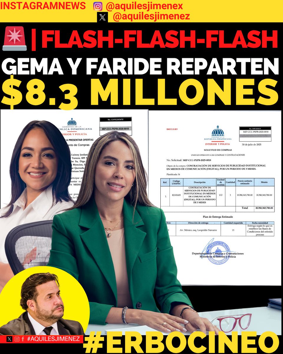 Aquiles Jimenez (@aquilesjimenez) on Twitter photo RD$8,343,780 en “publicidad digital”
El Ministerio de Interior y Policía <a href="/MinInteriorRD/">Ministerio de Interior y Policía RD</a> sigue regalando nuestro dinero como si fuera suyo.
Seguro que Gema Vargas <a href="/GemaVargasH/">Gema Vargas</a> ya está afilando el lápiz para repartir esos millones… y todo bajo la bendición de Faride Raful, RD$8,343,780 en “publicidad digital”
El Ministerio de Interior y Policía <a href="/MinInteriorRD/">Ministerio de Interior y Policía RD</a> sigue regalando nuestro dinero como si fuera suyo.
Seguro que Gema Vargas <a href="/GemaVargasH/">Gema Vargas</a> ya está afilando el lápiz para repartir esos millones… y todo bajo la bendición de Faride Raful,