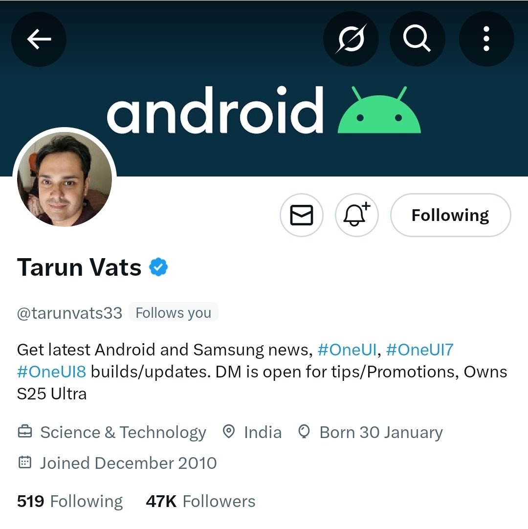 Many congratulations <a href="/tarunvats33/">Tarun Vats</a> on hitting 47k followers. 🎊🔥

This is indeed a huge milestone, with the groundbreaking task that he does for One UI in India, it's truly deserving. 🏆

Here's hoping a swift 50k &amp; 100k in coming months, more power to you bhai.
Godspeed. 🚀