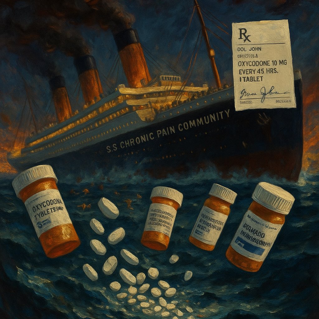 Chronic pain in America is the Titanic:

🌊🛳️💊

The entire chronic pain community is aboard—one massive ship carrying first-class, second-class, and third-class passengers.

•First-class passengers: 
These are the patients still receiving proper pain care, still on the